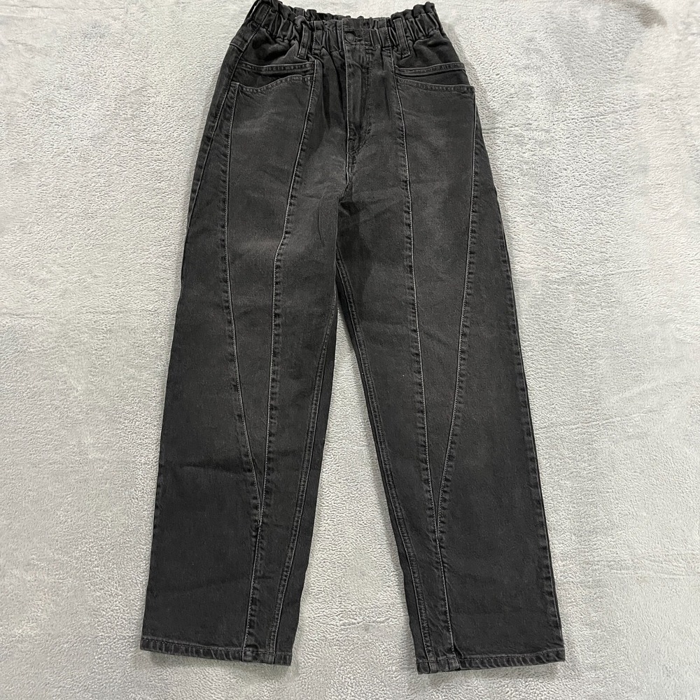 We The Free Jeans Womens XS Black Wide Leg High Rise Stretch Elastic Waist Goth
